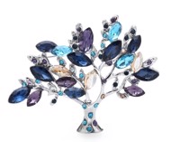 Broche - livets træ, sølv med sten i blå/lilla/chmpagne nuancer